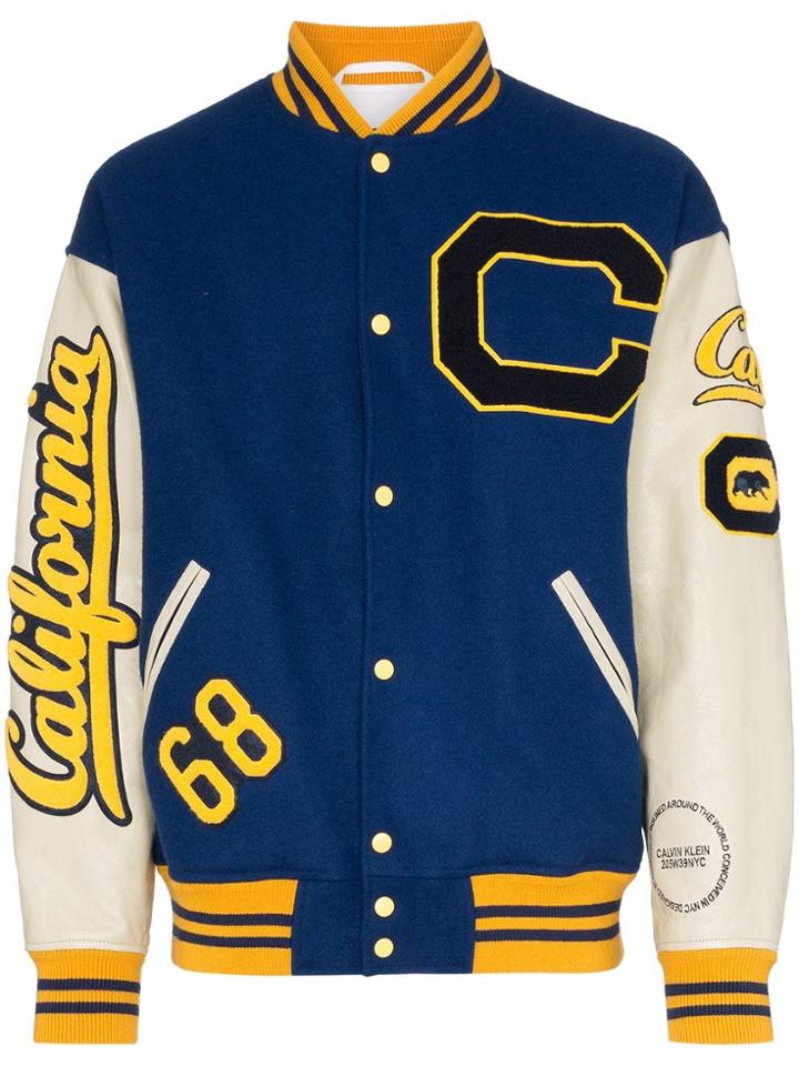 Calvin Klein 205w39nyc Wool And Leather College Bomber Jacket - Blue