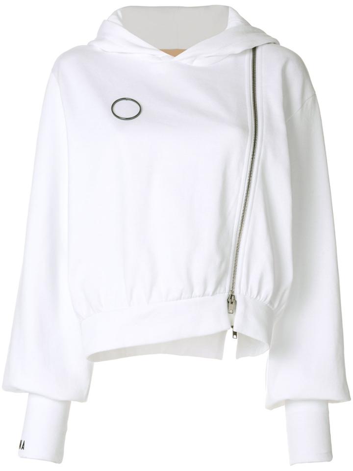 Ssheena Asymmetric Zipped Hoodie - White
