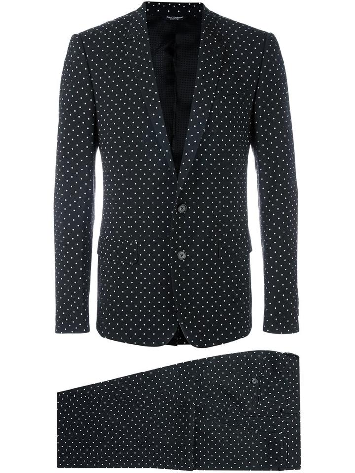 Dolce & Gabbana Polka Dot Print Suit, Men's, Size: 52, Black, Acetate/cupro/viscose/virgin Wool