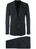 Dolce & Gabbana Polka Dot Print Suit, Men's, Size: 52, Black, Acetate/cupro/viscose/virgin Wool