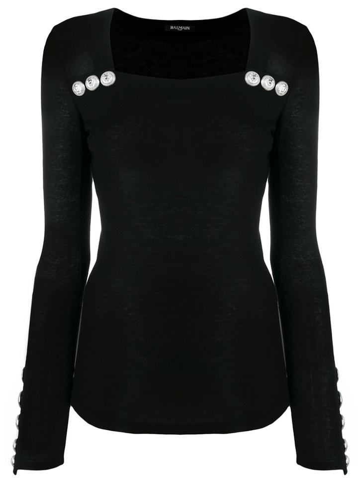 Balmain Embossed Button Jumper - Black