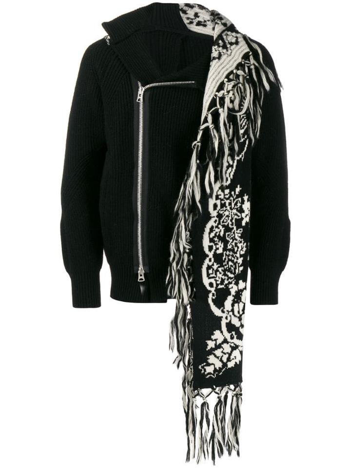 Sacai Scarf Embellished Cardigan - Black