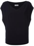 Alberto Biani - V-neck Blouse - Women - Polyester/triacetate - 40, Blue, Polyester/triacetate