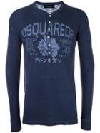 Dsquared2 Floral Logo Henley, Men's, Size: Large, Blue, Cotton/viscose