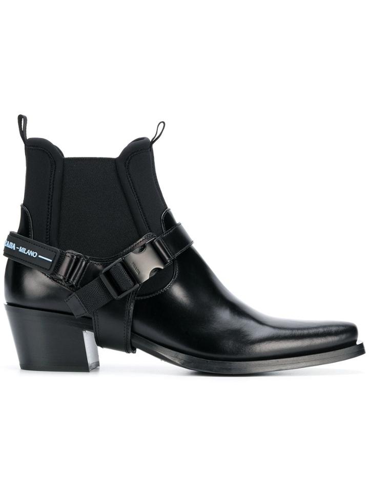 Prada Strap Buckle Boots - Black