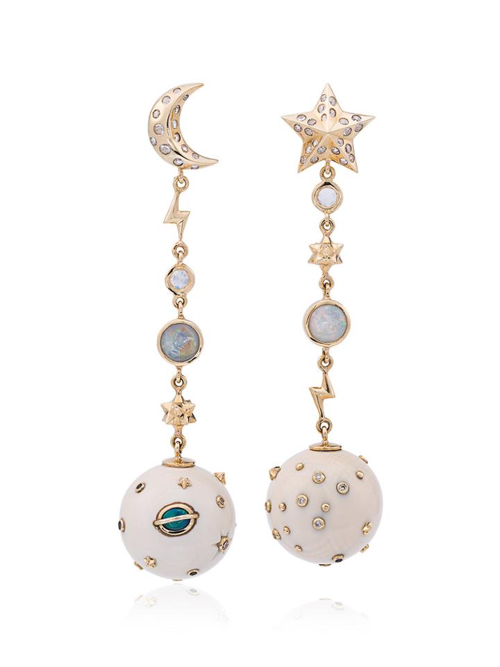 Bibi Van Der Velden 18k Yellow Ring Mammoth Galaxy Earrings - White