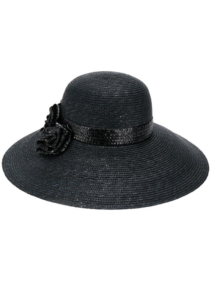 Ermanno Scervino Flower Appliqué Straw Hat - Black