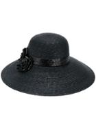 Ermanno Scervino Flower Appliqué Straw Hat - Black