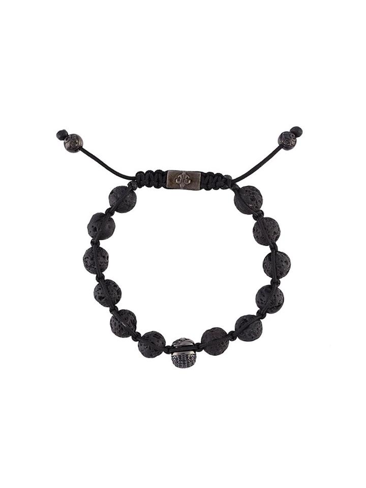 Nialaya Jewelry Beaded Skull Bracelet, Men's, Size: Small, Black