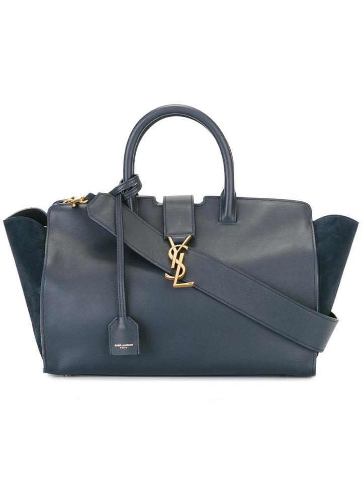 Saint Laurent Small Monogram Cabas Tote, Women's, Blue, Calf Leather/calf Suede