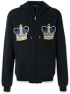 Dolce & Gabbana Crown Embroidered Zipped Hoodie - Blue
