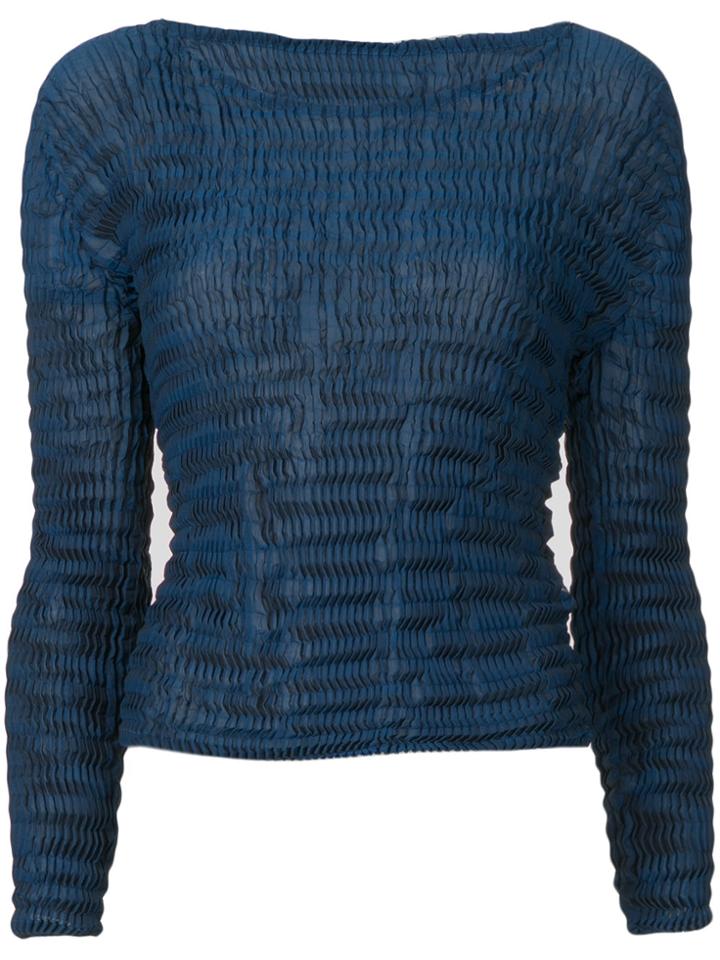 Issey Miyake Vintage Pleated Longsleeved Blouse - Blue
