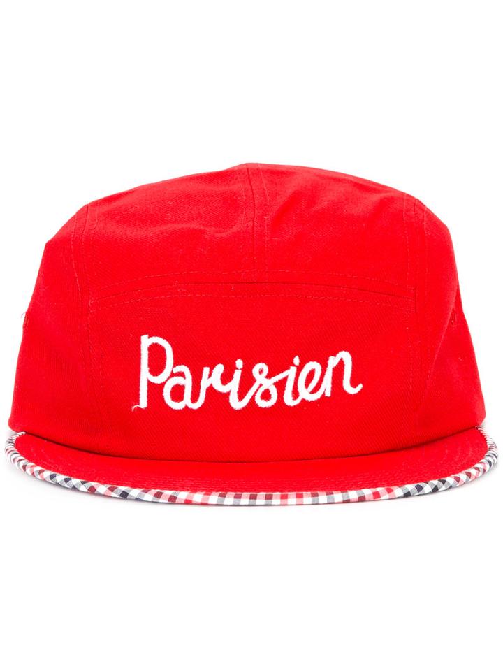 Maison Kitsuné 'parisien' Embroidered Cap, Men's, Red, Cotton/polyester
