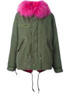 As65 Contrast Furred Collar Parka Coat - Green