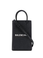 Balenciaga Shopping Phone Bag On Strap - Black