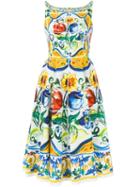 Dolce & Gabbana Majolica Print Open Back Dress, Women's, Size: 46, Cotton/spandex/elastane/silk