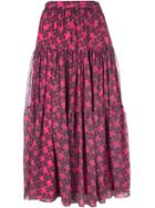 Saint Laurent Ruffled Floral Skirt, Women's, Size: 38, Pink/purple, Silk