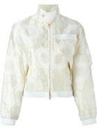Julien David Floral Applique Zip Up Cropped Jacket, Women's, Size: Medium, White, Silk/cotton/polyester
