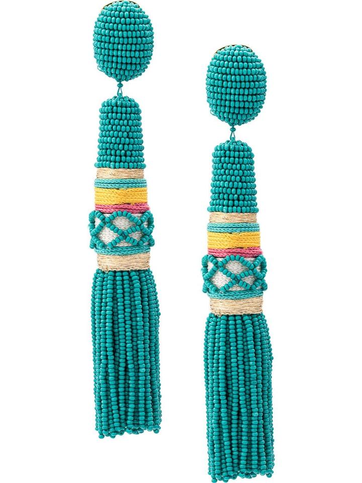 Oscar De La Renta Beaded Fringe Earrings - Blue