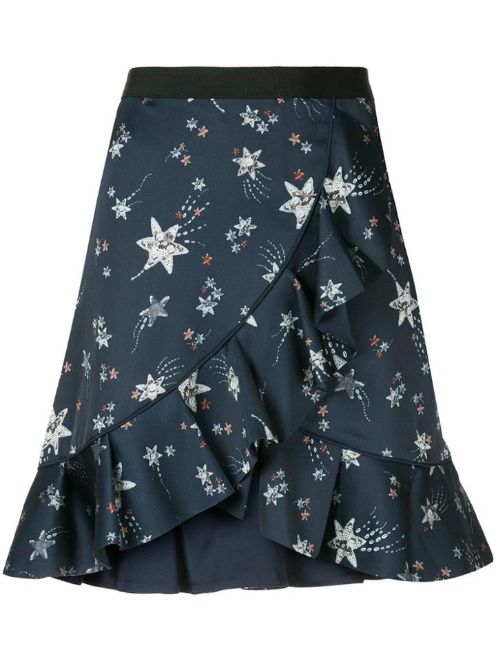 Self-portrait Star Print Flounce Skirt - Blue