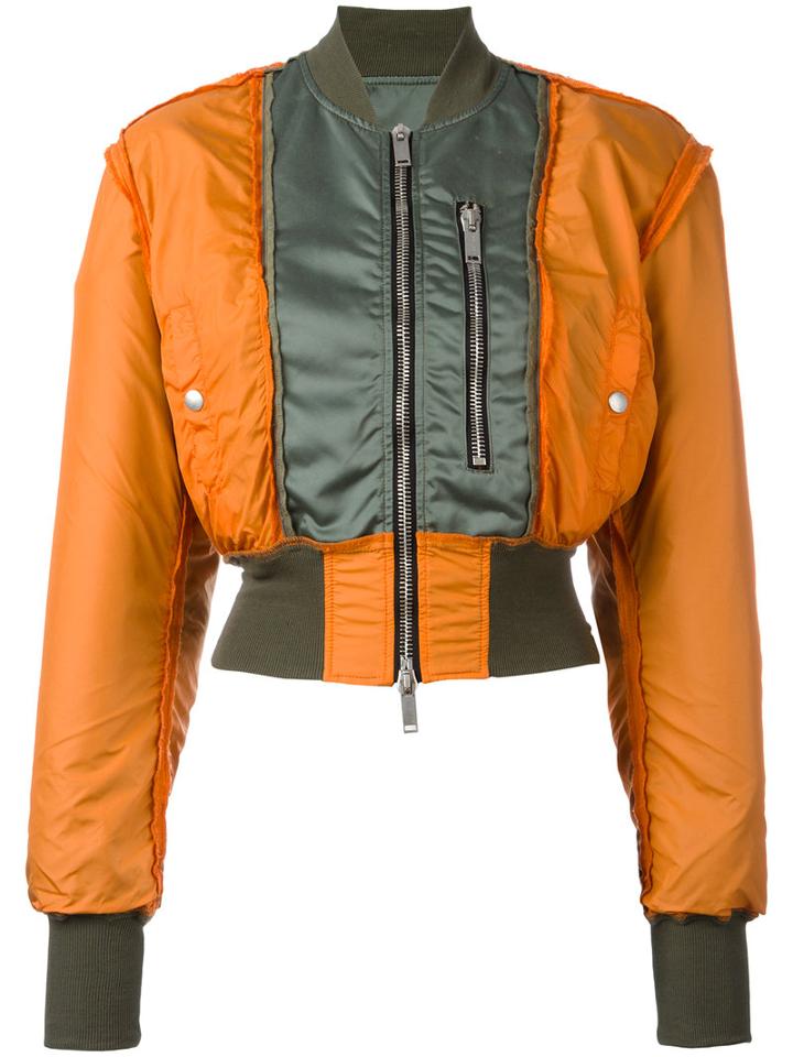 Unravel Project - Cropped Bomber Jacket - Women - Cotton/nylon/polyurethane - 42, Women's, Yellow/orange, Cotton/nylon/polyurethane