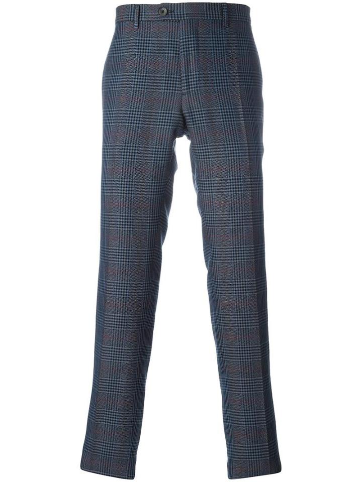 Etro Plaid Tailored Trousers, Men's, Size: 46, Linen/flax/wool/cotton