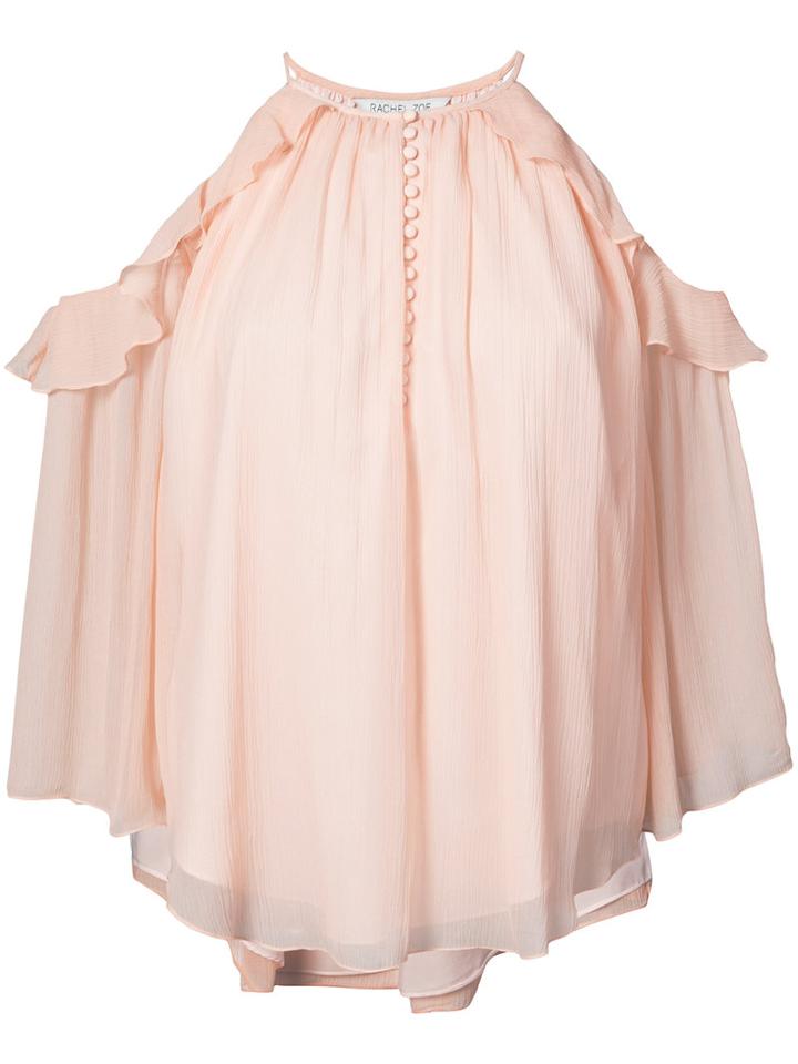 Rachel Zoe - Pleated Trim Halterneck Shirt - Women - Silk/polyester - 4, Pink/purple, Silk/polyester