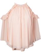 Rachel Zoe - Pleated Trim Halterneck Shirt - Women - Silk/polyester - 4, Pink/purple, Silk/polyester