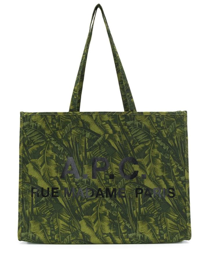 A.p.c. Printed Logo Tote Bag - Green