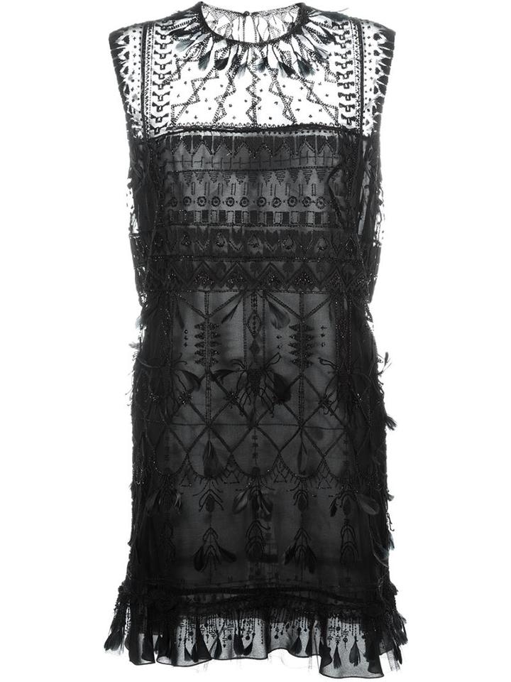 Valentino Feather And Bead Embellished Dress, Women's, Size: 42, Black, Silk/cotton/polyamide/rooster Feathers