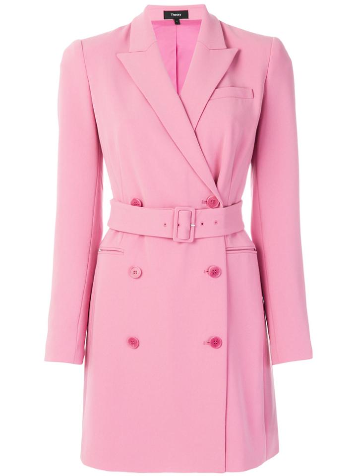 Theory Admiral Crepe Double Breasted Dress - Pink & Purple
