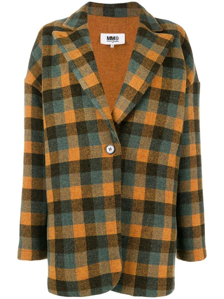 Mm6 Maison Margiela Checked Button Coat - Brown
