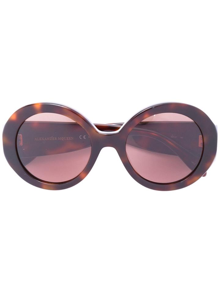 Alexander Mcqueen Eyewear Mini Stud Round Frame Sunglasses - Brown