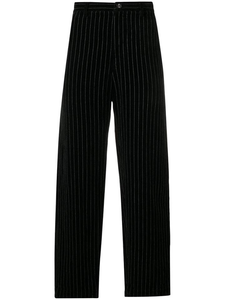 Ziggy Chen Pinstripe Straight Leg Trousers - Black