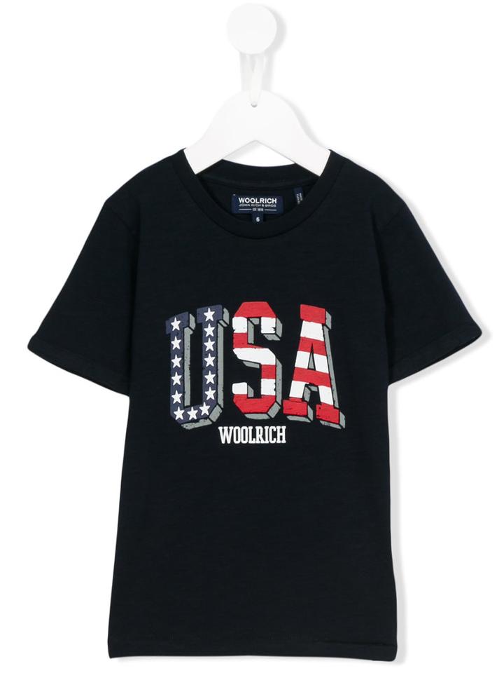 Woolrich Kids Usa Slogan T-shirt, Boy's, Size: 8 Yrs, Blue
