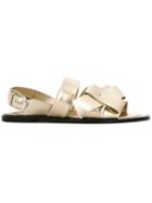 Tod S Strappy Flat Sandals, Women's, Size: 36.5, Grey, Leather