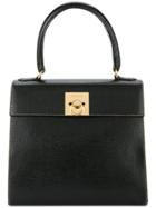 Céline Vintage Logo Plaque Structured Tote - Black