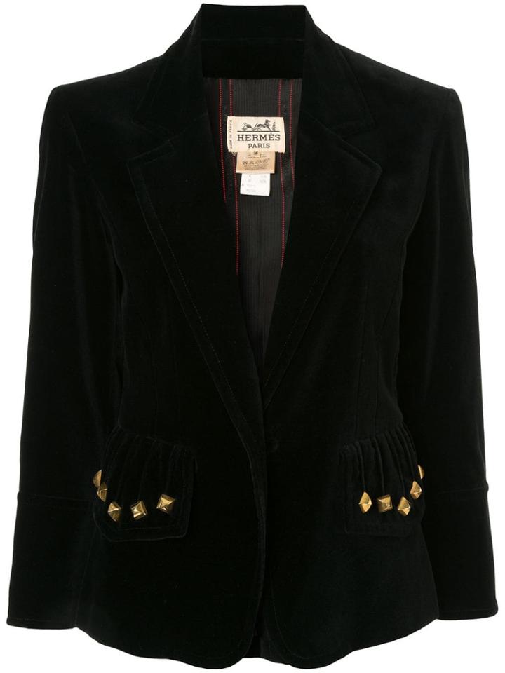 Hermès Pre-owned Gold-tone Studs Long Sleeve Jacket - Black