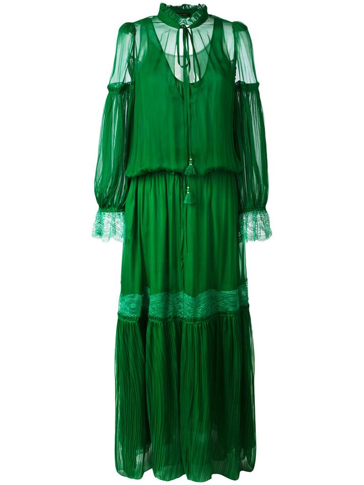 Roberto Cavalli - Pleated Long Dress - Women - Silk/polyamide - 42, Women's, Green, Silk/polyamide
