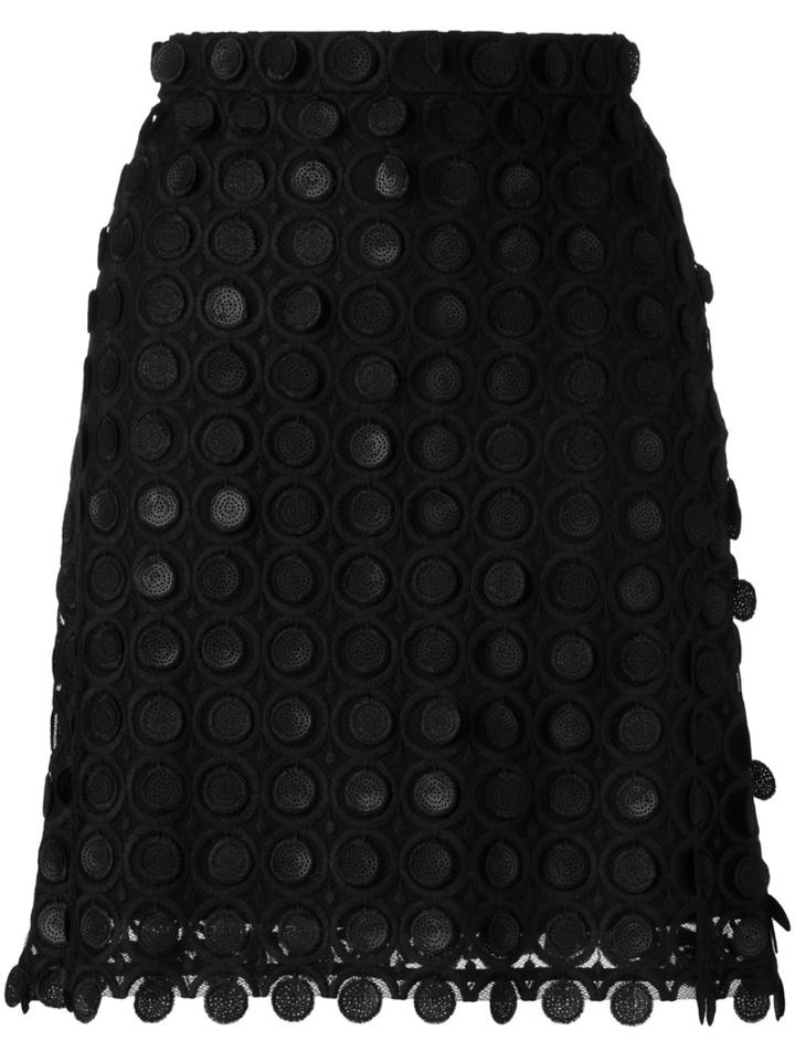 Carven Geometric Design A-line Skirt, Women's, Size: 40, Black, Polyester/silk/acetate