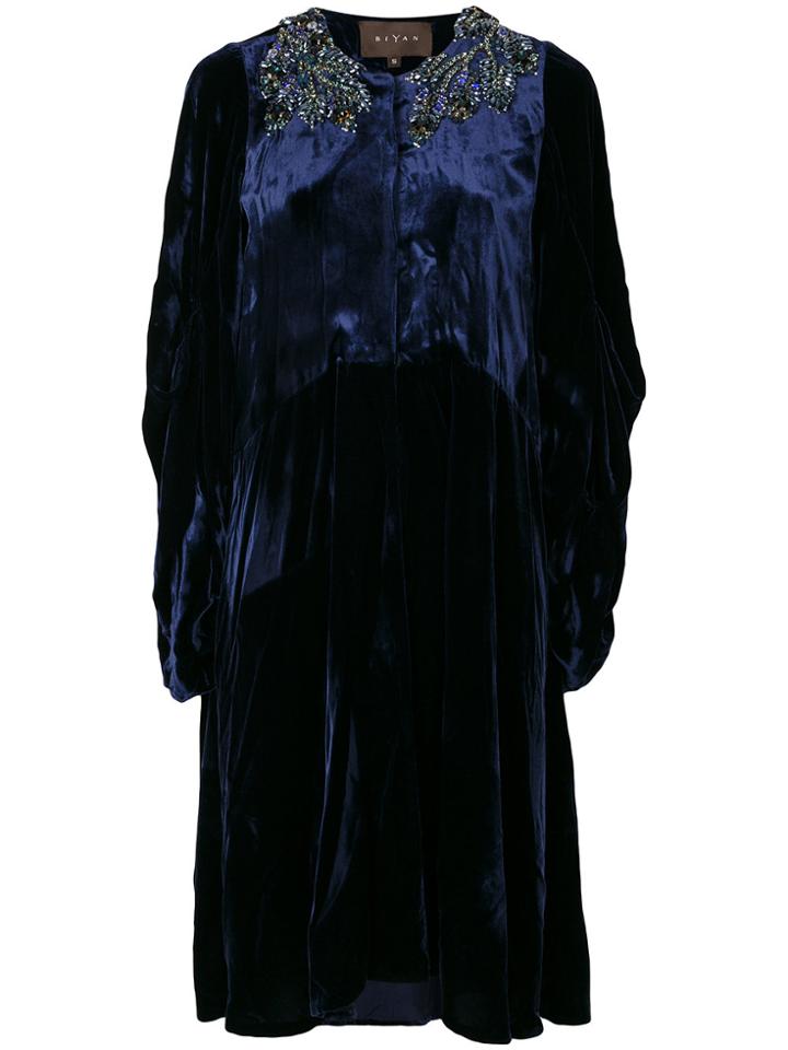 Biyan Embellished Velvet Dress - Blue