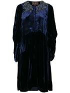 Biyan Embellished Velvet Dress - Blue