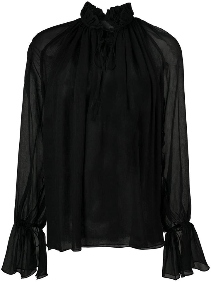 Nili Lotan Sheer Ruffle Blouse - Black