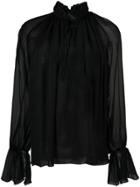 Nili Lotan Sheer Ruffle Blouse - Black