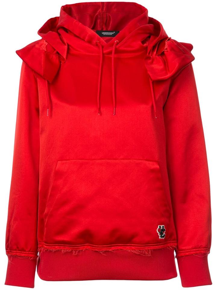 Undercover Frilled Shoulder Satin Hoodie - Red