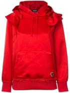 Undercover Frilled Shoulder Satin Hoodie - Red