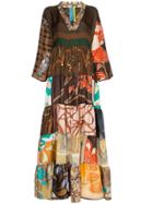Rianna + Nina Multi Horse Check Print Silk Kaftan Dress - Unavailable