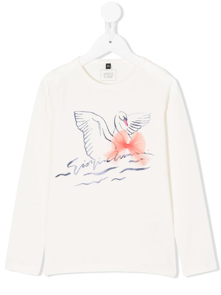 Armani Junior - Swan Print Longsleeved T-shirt - Kids - Cotton/spandex/elastane - 5 Yrs, White
