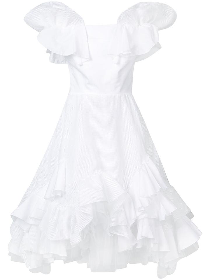 Natasha Zinko Ruffled Dress, Women's, Size: 36, White, Cotton/polyester