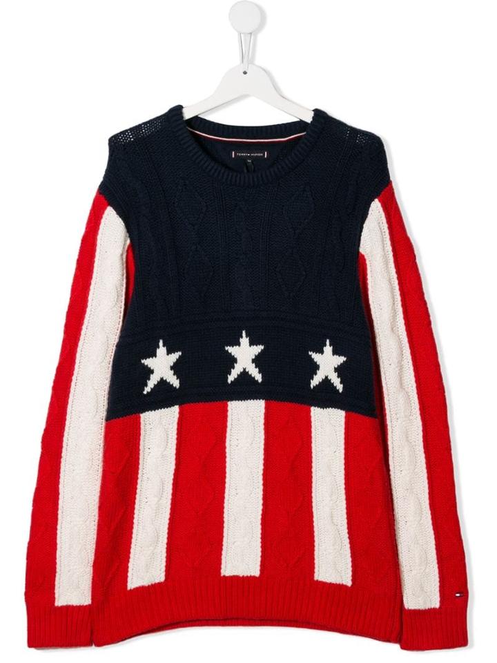 Tommy Hilfiger Junior Teen American Flag Cable-knit Jumper - Blue